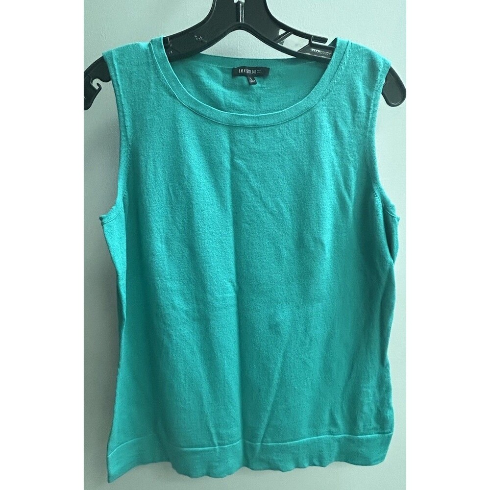 LAFAYETTE 148 New York Teal Stretch Knit Scoop Neck Tank Sz Large Minimalist